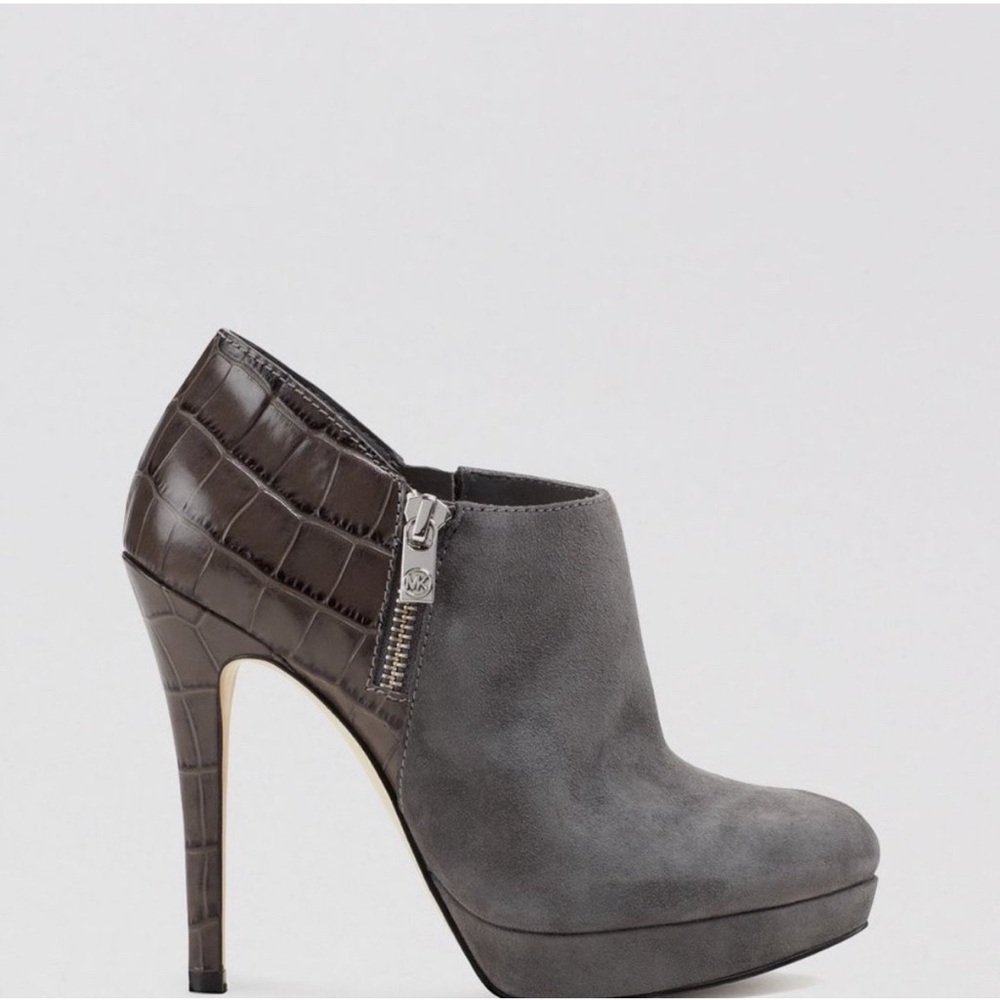 Michael Kors Grey York Suede and Snakeskin Booties